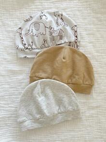 Bộ đồ 3 món dệt kim họa tiết hoạt hình dễ thương cho bé trai sơ sinh: áo liền quần dài tay, quần và mũ. - trắng - Xem 6