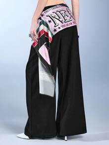 ROMWE Avant Women's Fashion Street Chic Retro American Sexy Loose Wide Leg Sweatpants - Black - View 1