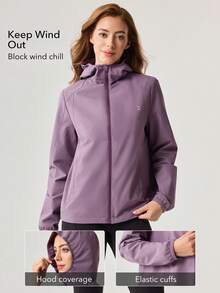 OutZeal Jaket Outdoor Wanita untuk Olahraga Kasual, Tahan Air, Tahan Angin, Saku Resleting, Berkerudung, Atasan Outdoor Musim Semi - Purple - View 3