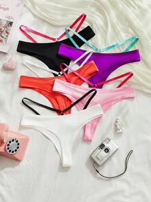 Eraneu 5pcs Women's Comfortable, Elegant And Sexy Thong Panties - Multicolor - View 2