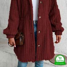 Abrigo teddy largo para mujer, ideal para Otoño/Invierno - vino - Ver 2