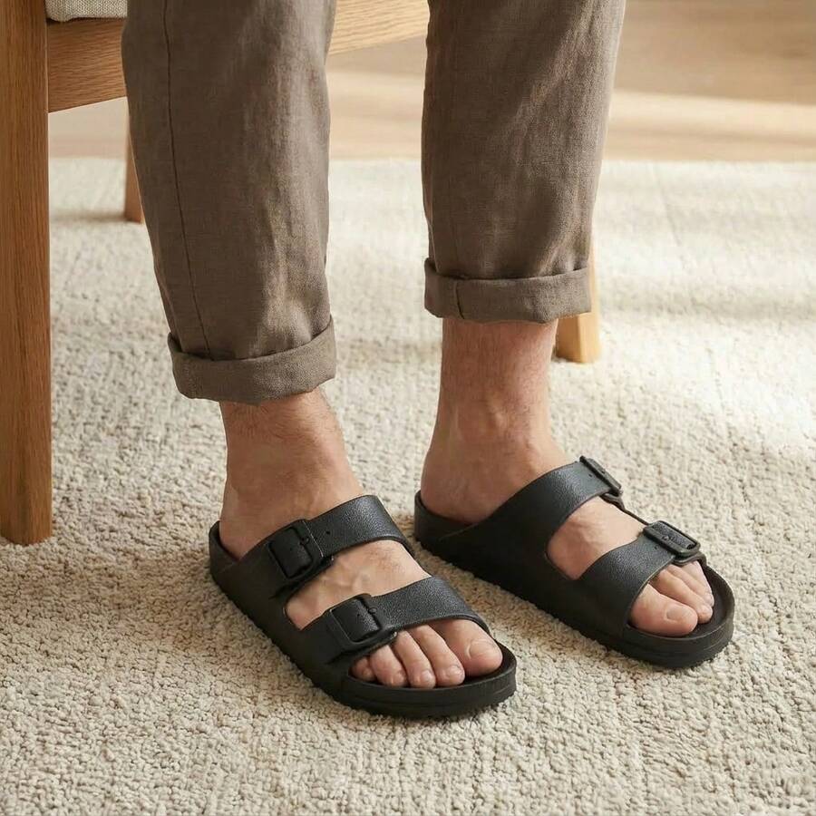 Sandalia hombre, sandalia eva, sandalia doble hebilla, sandalia ligera, sandalia agua, sandalia playa hombre, sandalia casual, sandalia cómoda, sandalia verano, sandalia resistente, sandalia dos tiras, sandalia minimalista, calzado hombre verano - Negro - Ver 1