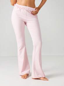 MISSGUIDED Comfortable Flare Lounge Pants With Ruffle Edge Detail Wide Leg Pajama Bottoms Home Relaxation Sleep Wear Casual Pants - Pink - View 3