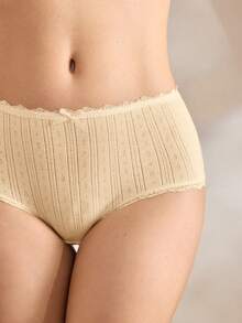 Ocili Women's Contrast Lace Bow Decor Fashion Briefs - Khaki - View 6