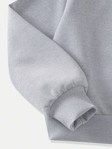 SHEIN 3件組 大女孩純色刺繡寬鬆圓領上衣 + 格紋條紋披肩 + 成套休閒運動長褲 - 灰色 - 查看 7