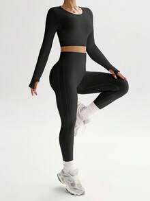 Velisys Velisys Conjunto de ropa deportiva para mujer con alta elasticidad y costillas sin costuras para fitness, running y yoga - Multicolor - Ver 6