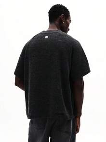 SUMWON Oversized Ribbed Knit Short Sleeve Crew Neck Pullover Sweater Top With Relaxed Fit For Casual Everyday Comfort Plain - Black - View 2