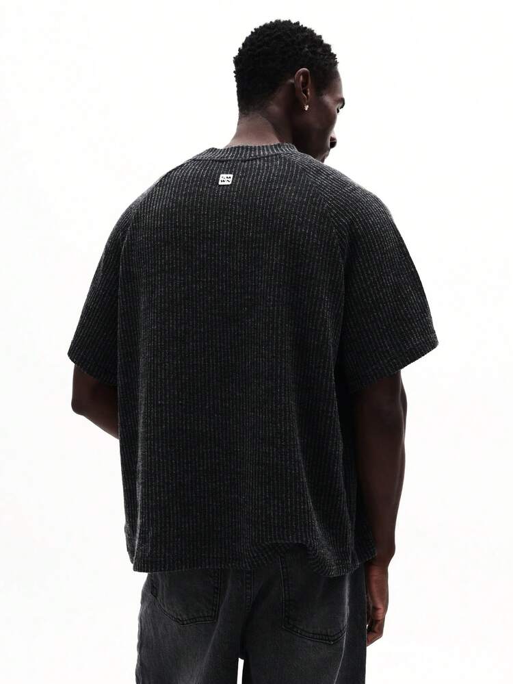 Ribbed Knit Short Sleeve Crew Neck Top