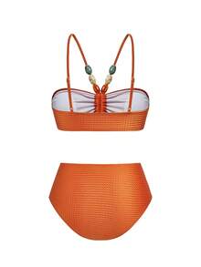 Swim Oasis 26SS 女士春夏沙滩套装，女士三件套泳装，优雅性感社交名媛复古波西米亚风，亚克力珠饰装饰，精致缎面质感面料，热带棕榈树剪影印花，全身印花，吊带比基尼上衣和裹身裙，高端套装，焦糖棕色，暖橙色，性感奢华，优雅精致，适合沙滩、度假、派对、日常穿着。三件套泳装，女士沙滩套装，沙滩裙套装，夏威夷风情套装，女士三件套泳装，女士沙滩套装，夏威夷风情套装，女士沙滩度假套装，2026新款女士泳装到货，适合上学、度假、约会、下午茶、西式、邮轮、沙滩、海岛、公路旅行、四季皆宜、音乐节、波西米亚风度假、凉爽秋季、西部波西米亚风、优雅女士上衣。活泼的假日彩色印花波西米亚风 - 咖啡棕 - 查看 6