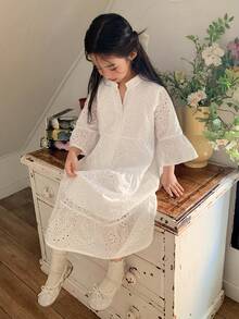 Dazy Kids Young Girls Summer New Loose Casual Vacation Style Mid-Length Dress Spring - White - View 5