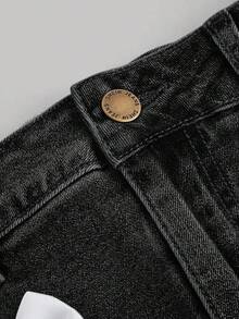 SHEIN MOD 女士蝴蝶结装饰口袋时尚牛仔迷你裙 - 黑色 - View 3