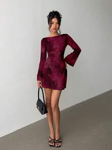 Vestido mini con estampado de leopardo, espalda descubierta y lazo en la espalda para mujer, adecuado para otoño, vestido con estampado de leopardo para otoño/invierno, apropiado para fiestas, citas y reuniones - Multicolor 3 - Ver 6