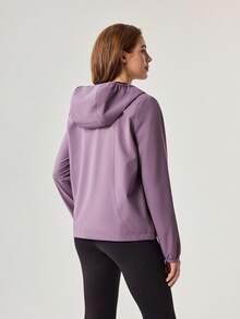 OutZeal Jaket Outdoor Wanita untuk Olahraga Kasual, Tahan Air, Tahan Angin, Saku Resleting, Berkerudung, Atasan Outdoor Musim Semi - Purple - View 9