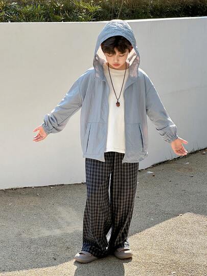 DAZY Tween Boy Solid Color Hooded Zip-Up Casual Long Sleeve Jacket Spring