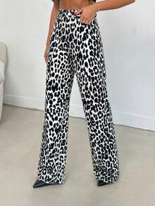 EURMUSE 100% Cotton MID RISE WIDEEG CUT LEOPARD PETITE JEAN - Multicolor - View 4