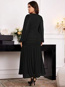 Modelyn Vestido largo elegante de talla grande con mangas de farol, cintura ajustada y plisado - Negro - Ver 2