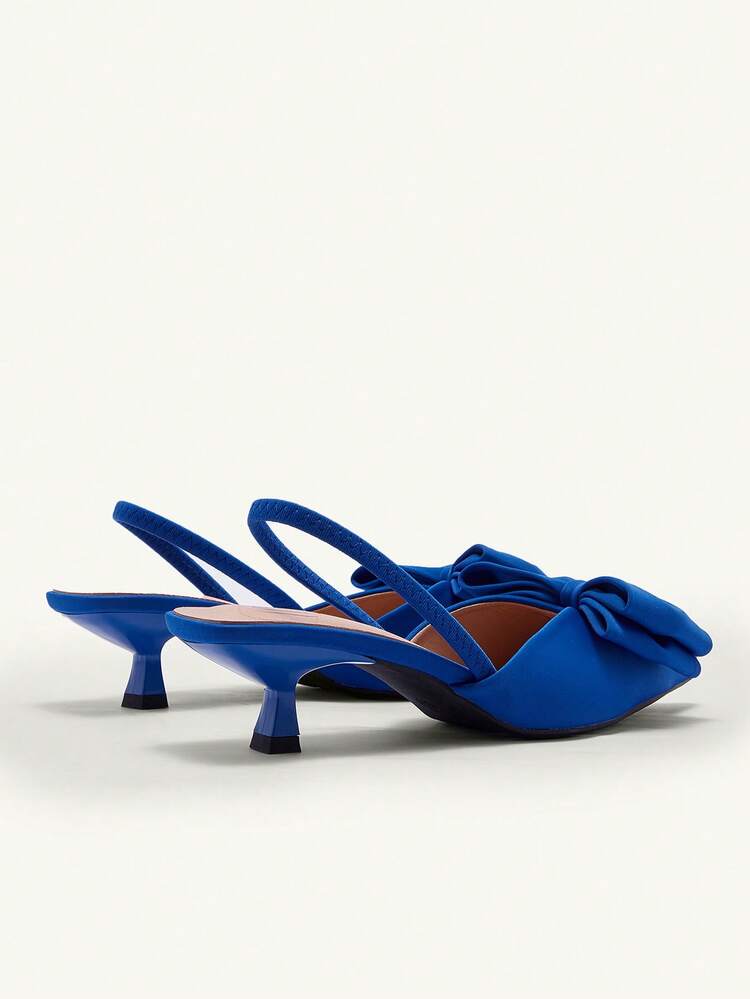 CUCCOO CHICEST Women's Pointed Toe Kitten Heel High Heels With Bow Decor, Solid Color, Ankle Strap, Elegant Daily Wear Choice, Outdoor Shopping, Holiday, Party, Suitable For Summer, Summer, Autumn And Winter, Match With Satin Dress Summer Shoes Summer Break Easter Prom Heels For Christmas Elegant Shoes Wedding Shoes Summer Shoes Bride Shoes