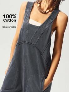 Bohemela 复活节音乐节波西米亚风休闲纯色针织口袋宽松阔腿水洗女连体裤