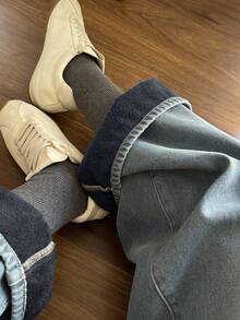 DAZY 女士保暖内衬直筒牛仔裤，休闲保暖牛仔裤，冬季款