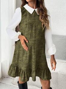 SHEIN 秋季孕妇休闲圆领无袖连衣裙 - 軍綠色 - 查看 4