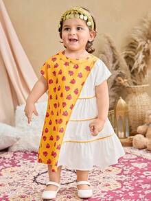 SHEIN Đầm tay ngắn họa tiết hoa nhiều màu dễ thương cho bé gái đi nghỉ mát - Màu vàng - Xem 4