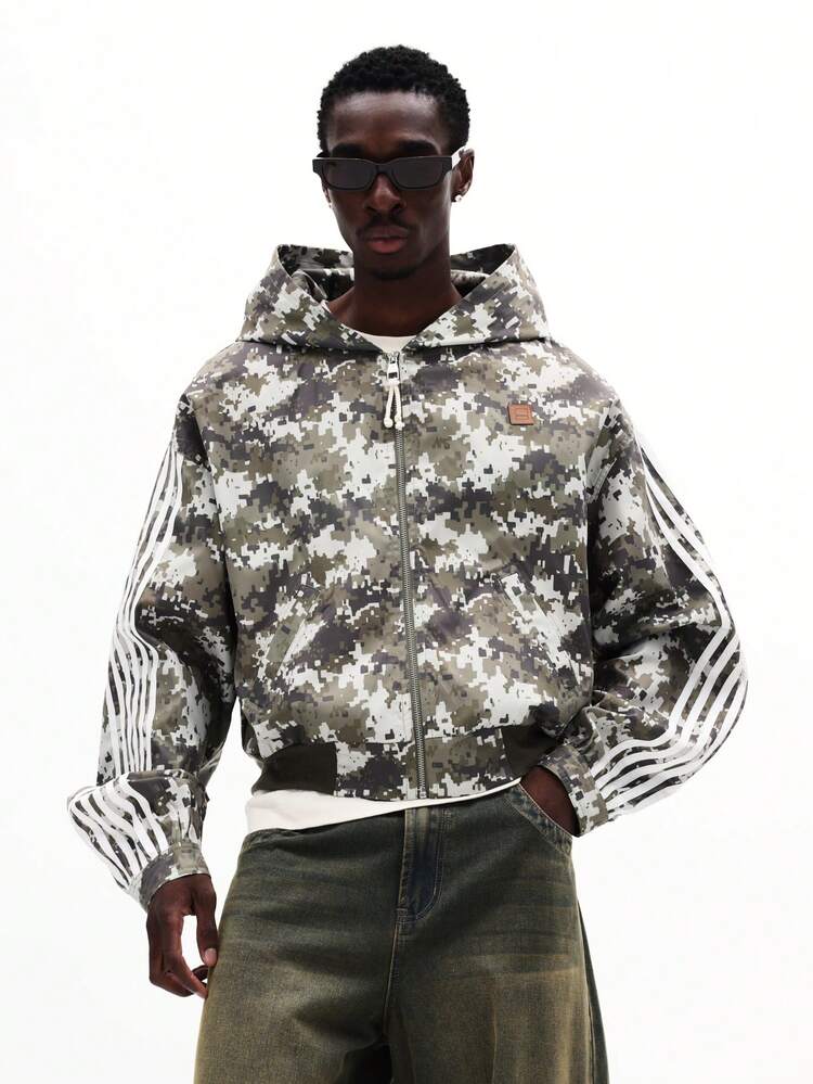 Veste zippée à capuche coupe carrée avec bandes latérales
