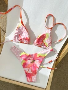 Bonvoyette Swim Vcay-D Women's Spring/Summer Positioning Print Halter Bikini Set - Multicolor - View 4