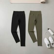 Women Leggings - Negro Verde - 查看 2