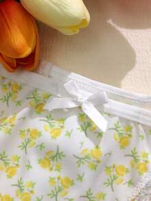 SHEIN 3件套女士蕾丝拼接花卉丁字裤，前部带蝴蝶结 - 彩色 - 查看 6