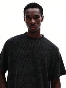 SUMWON Oversized Ribbed Knit Short Sleeve Crew Neck Pullover Sweater Top With Relaxed Fit For Casual Everyday Comfort Plain - Black - View 4