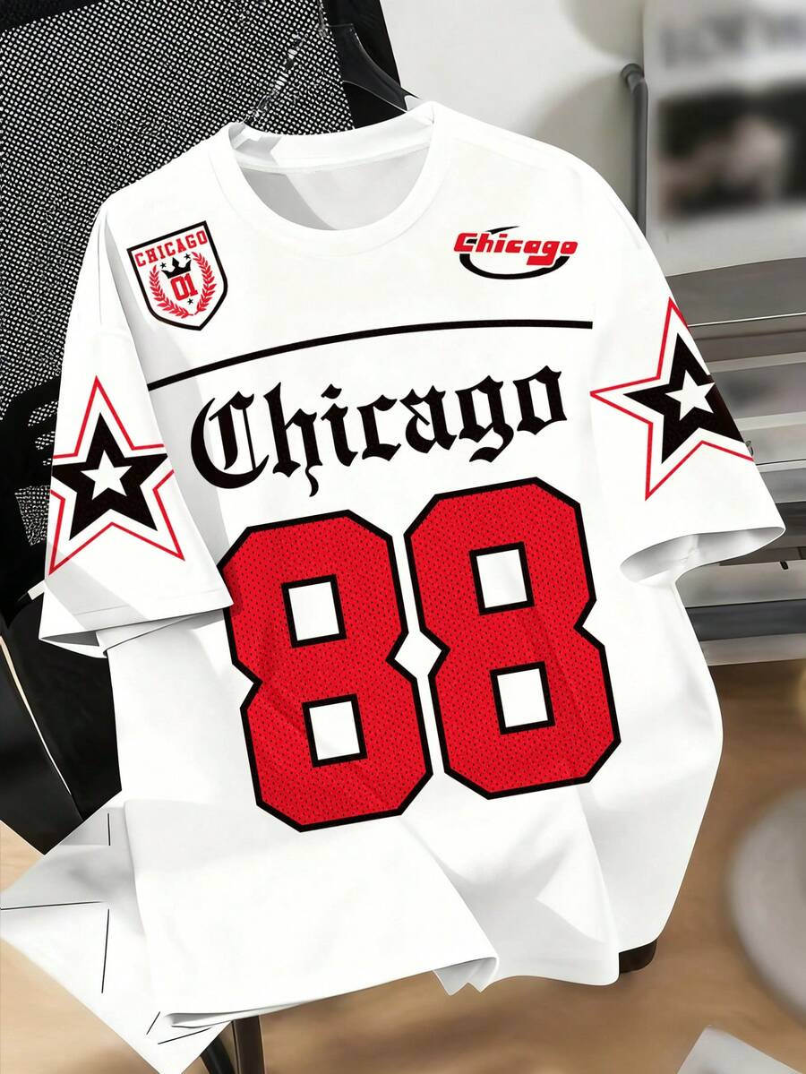 Manfinity Dauomo Áo thun nam cổ tròn tay ngắn in họa tiết #88 - Nhiều màu - Xem 1