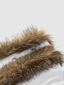 ROMWE Grunge Punk Y2K性感动物纹搭扣露脐上衣，配人造毛领 - 白色 - 查看 3