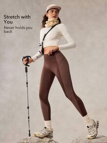 OutZeal 女士运动紧身裤瑜伽健身房锻炼夏季收腹高腰高弹运动裤 - 咖啡棕 - 查看 4