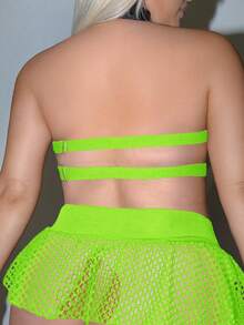AltCore Goth-Inspired Sheer Plus Size Spaghetti Strap Net Lingerie In Vibrant Yellow Neon Lingerie Set Fishnet Lingerie Set 2 Piece Lingerie Set Skirt Lingerie Set Neon Green Lingerie - Yellow - View 2