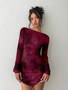 Vestido mini con estampado de leopardo, espalda descubierta y lazo en la espalda para mujer, adecuado para otoño, vestido con estampado de leopardo para otoño/invierno, apropiado para fiestas, citas y reuniones - Multicolor 3 - Ver 2