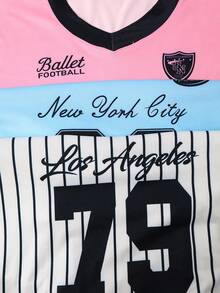 SHEIN 3件装少女时尚运动字母数字印花长袖T恤（粉白条纹、白色、粉色），常规厚度，休闲，秋季款 - 彩色 - 查看 4