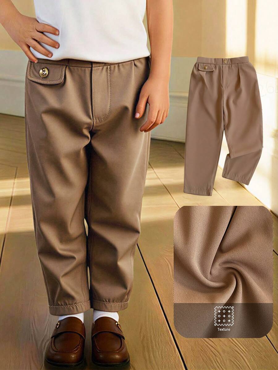 PrepCrw 1件装男童优雅休闲都市卡其色直筒裤，适合居家、日常穿着、度假、秋冬季节穿着。卡其色长裤，适合学校穿着，也可作为长裤或制服裤穿着。适合节日、圣诞节等场合。小学卡其色长裤，卡其色校裤，小学卡其色慢跑裤，大码棕色长裤，教堂裤，棕色裤子。