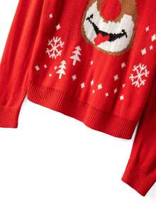 EMERY ROSE Suéter de cuello redondo de manga larga con ajuste para mujer, nuevo para otoño/invierno, con estampado festivo de renos y copos de nieve, color rojo - Multicolor - Ver 6
