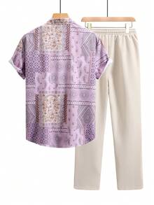 Manfinity RSRT Bộ đồ nam 2 món in họa tiết, áo sơ mi và quần, thích hợp cho kỳ nghỉ, bộ đồ đồng bộ cho nam, bộ quần áo mùa hè cho nam, bộ áo sơ mi và quần tây nam, bộ 2 món đồng bộ cho nam. - Nhiều màu - Xem 2