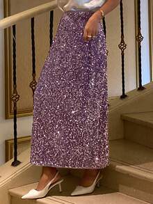Livesso Women's Sequin Elegant Party Skirt New Years Carnival Spring - Mauve Purple - View 5