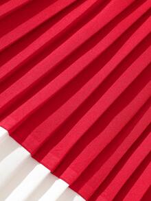 Baby Girls Casual Cute Colorblock Pleated Dress - Red - View 7