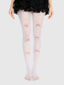 ROMWE Kawaii 1pair Gothic Rose Lace Jacquard Hollow Out Fishnet Socks, For Women, All Season, Halloween - White 8 - View 3