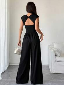 SHEIN Unity 女士露背方领性感极简连体裤，春夏款 - 黑色 - 查看 2