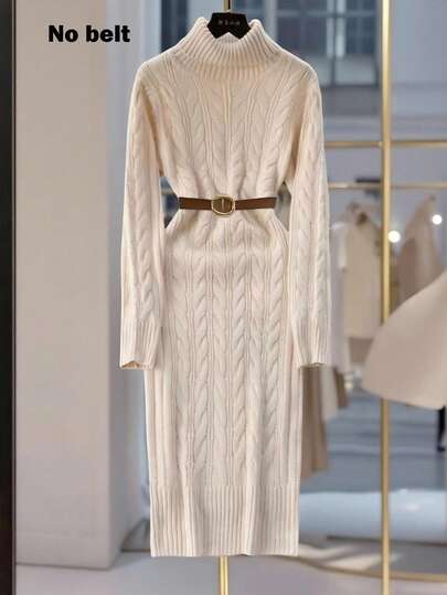SHEIN Franclia New Autumn/Winter European & American Casual High Neck Slim Fit Mid-Length Sweater Dress For Women