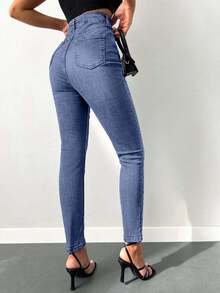 EURMUSE 98%棉高腰破洞牛仔裤