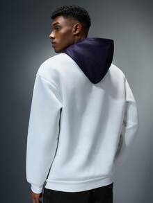 Acti Log Men's Letter Print Contrast Color Hooded Long Sleeve Sweatshirt - White - View 2