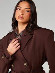 MISSGUIDED Double Breasted Belted Trench Coat With Wide Lapels And Classic Button Closure For Fall Winter Layering - Coffee Brown - View 6