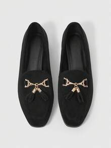 Sleekvia Sepatu Flat Wanita Kasual Serbaguna untuk Perjalanan, Dekorasi Metal, Cocok untuk Hari Valentine - Hitam - View 2