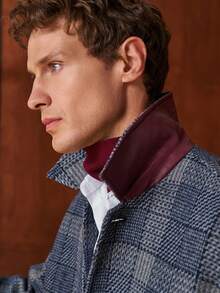 TONEVAULT Men's Retro Vintage Coin Pattern Classic Plaid Long Wool Blend Coat - Multicolor - View 4