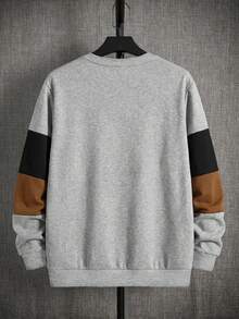 SHEIN Áo sweatshirt dài tay cổ tròn phối màu tương phản, kiểu dáng rộng rãi, thích hợp cho nam thiếu niên, phù hợp mặc mùa xuân, hè, thu, đông, mặc ở nhà hoặc đi học. - Nhiều màu - Xem 3